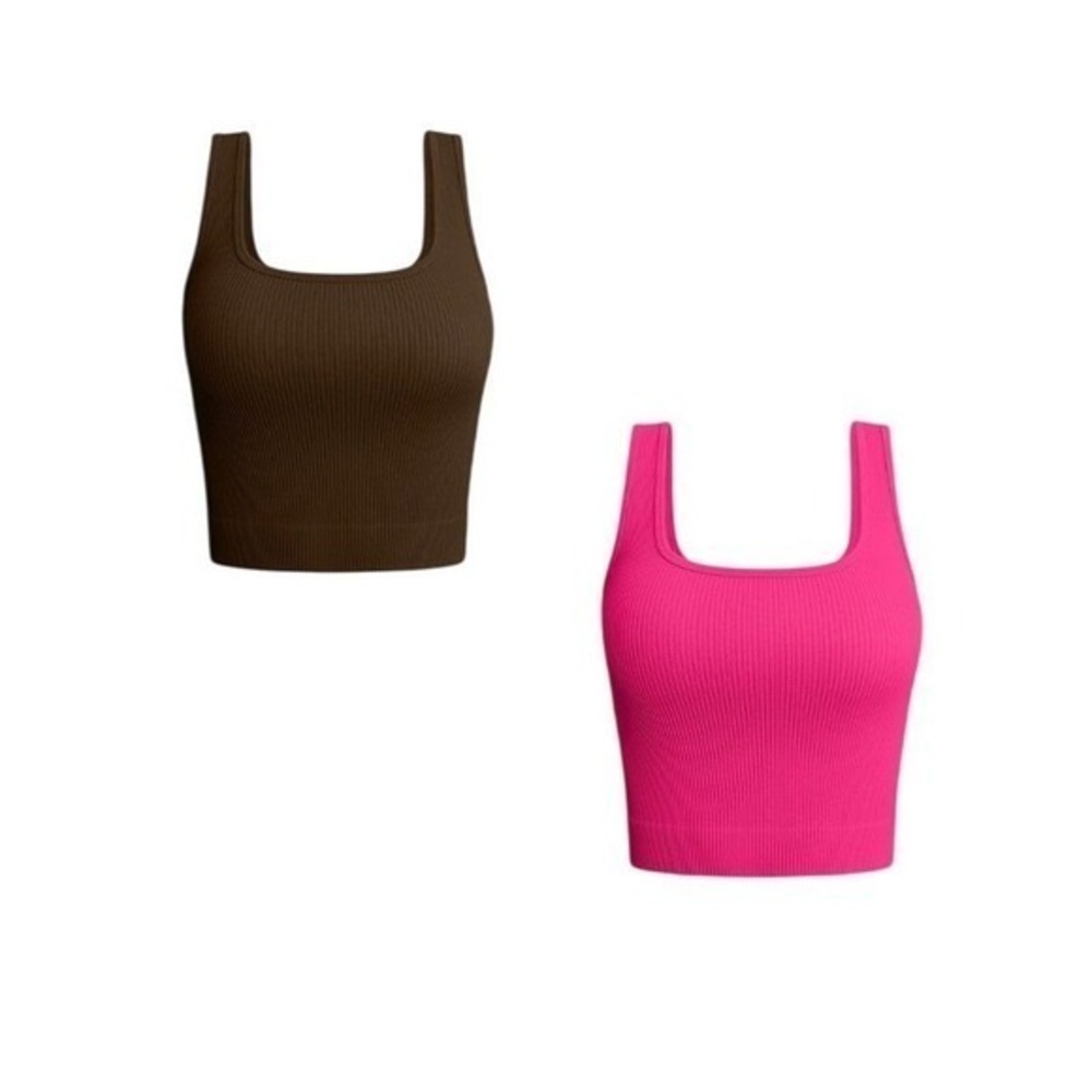 OQQ 2 Pack Ribbed Cropped Tank Tops Coffee and‎ Pink Medium M NWT